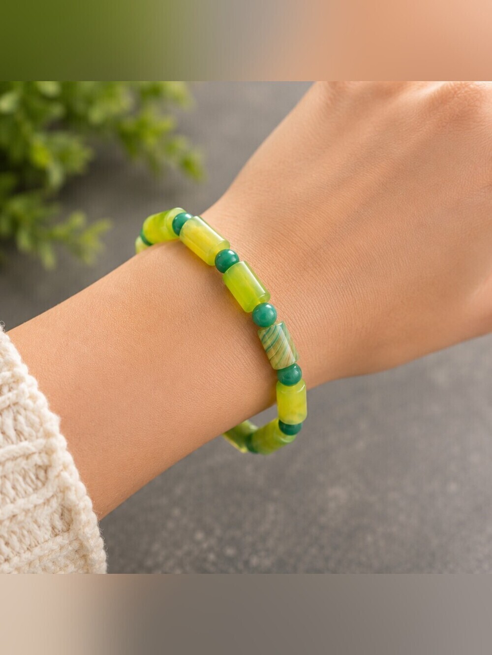 Green Agate Stretch Bracelet | Handmade Gemstone Beaded Bracelet